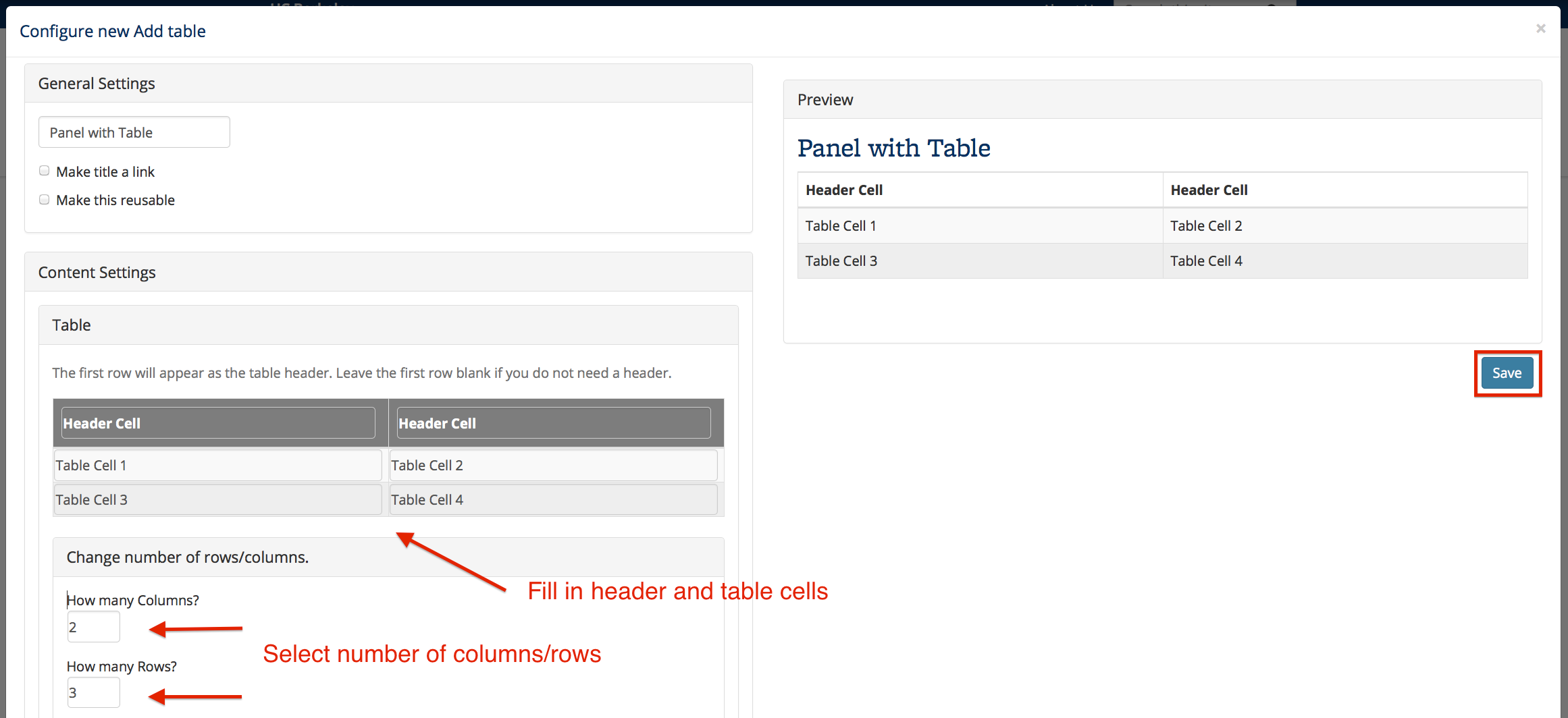 Add Table (widget) | Open Berkeley