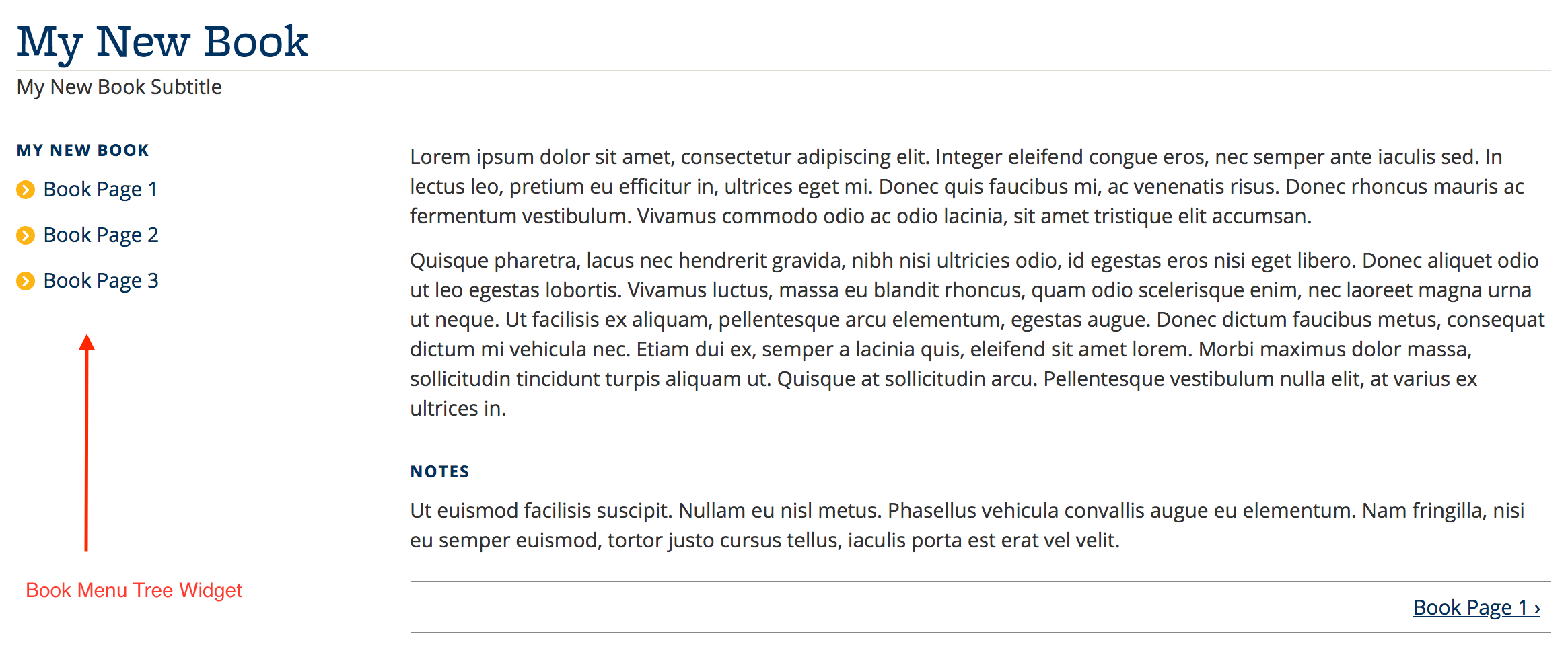 Screenshot of Book Menu Tree Widget