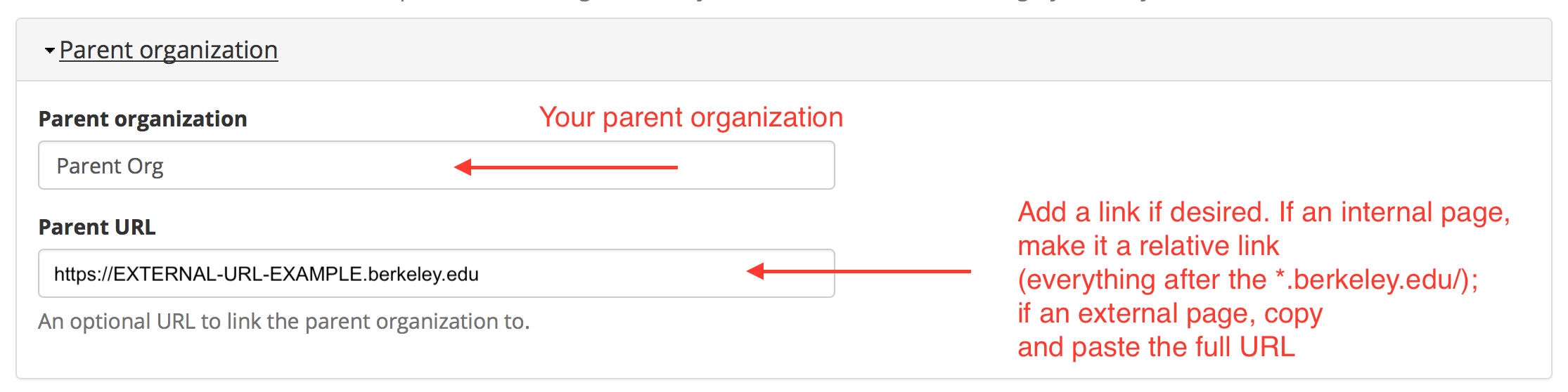 Example of Parent Org