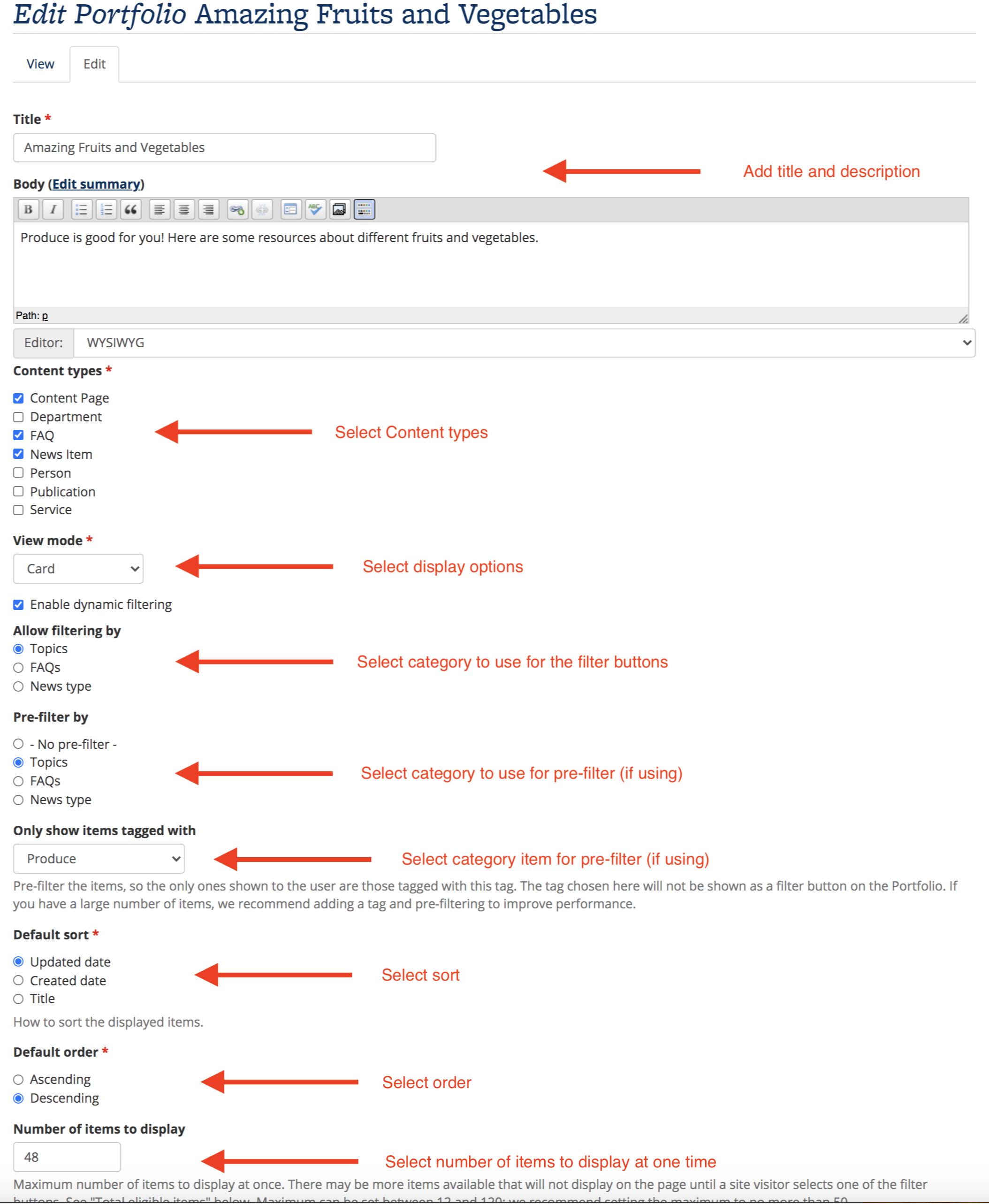 Screenshot of Portfolio configuration process
