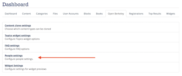 Screenshot showing the People Settings link on the Open Berkeley dashboard