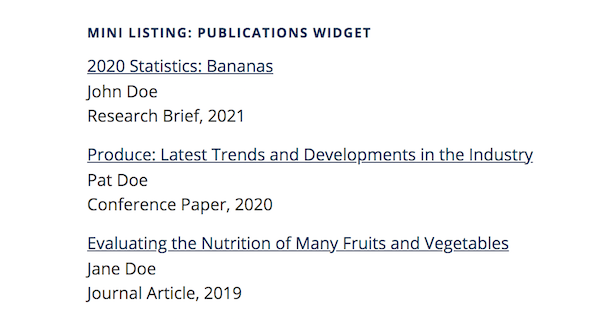 Screenshot of Mini Listing publications widget