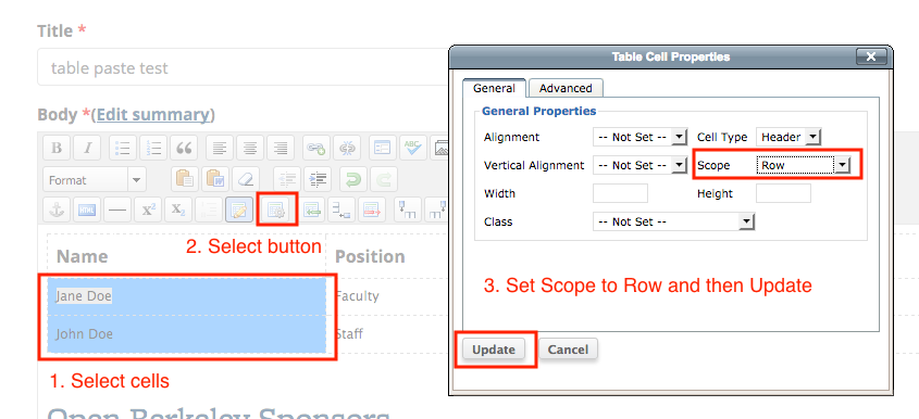 Table Row Headers and Scope Example