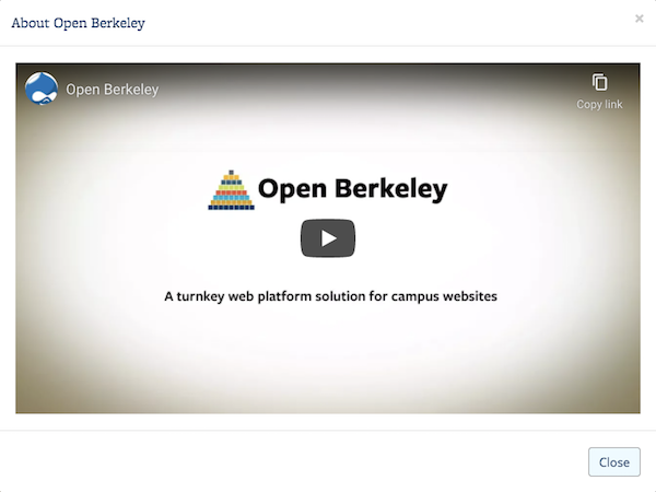 Screenshot of Video Thumbnail with Zoom modal, with embedded Open Berkeley video